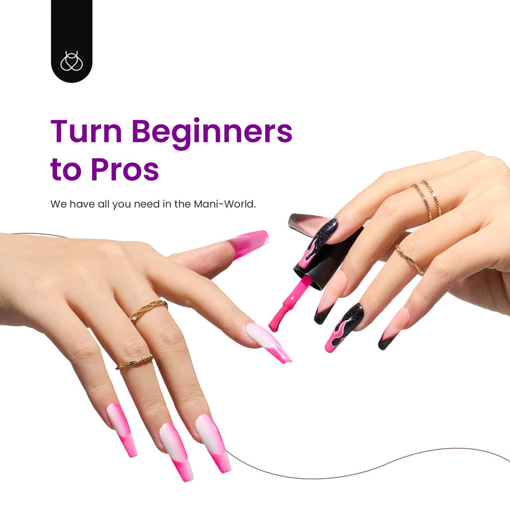 Beetles hot pink gel nail polish set bottle-application demonstrates smooth self-leveling formula.