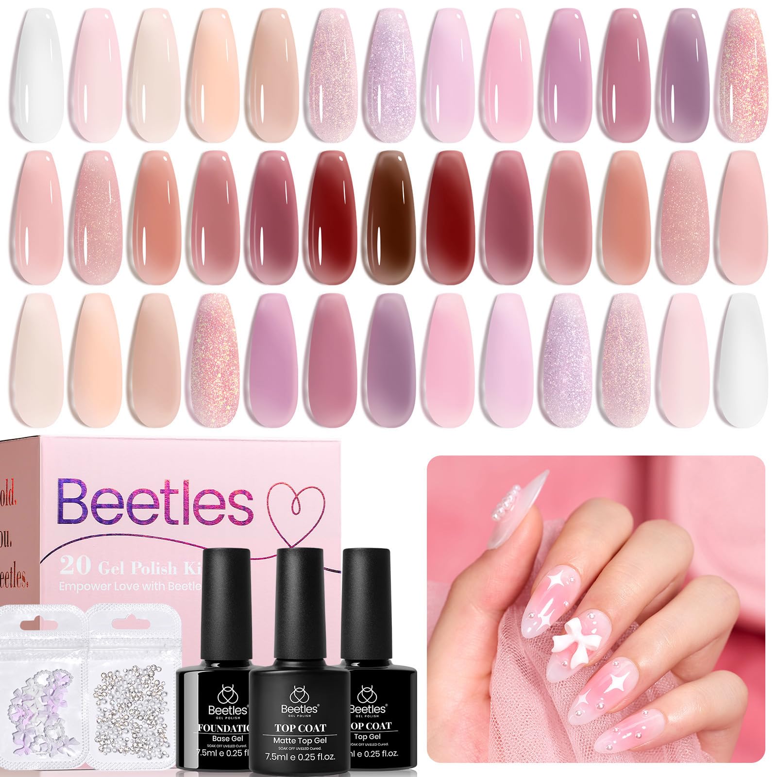 Beetles Jelly Gel Nail Kit: 20 color swatches for at-home manicure ideas