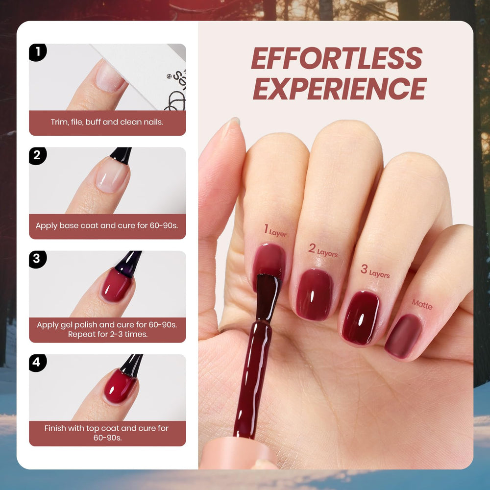 Beetles Jelly Gel Set nails-on-hand display with glossy fall-ready finish.