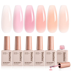 Beetles Jelly Gel Nail Polish Set – six ballet-inspired nude pink colors for chic at-home manicures.