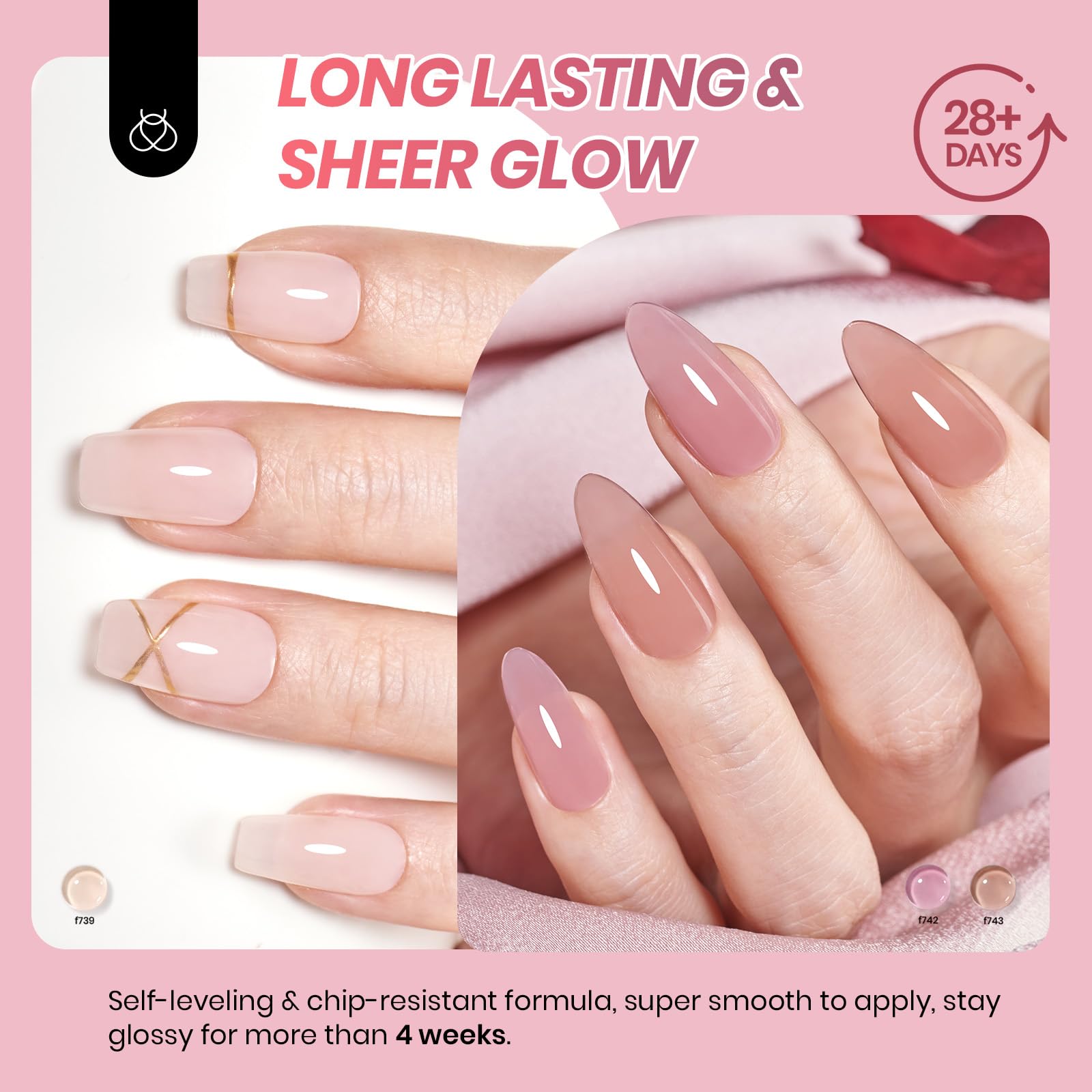 Beetles Jelly Gel Nude Pink Brown set bottle collection highlights six colors for neutral nail art.