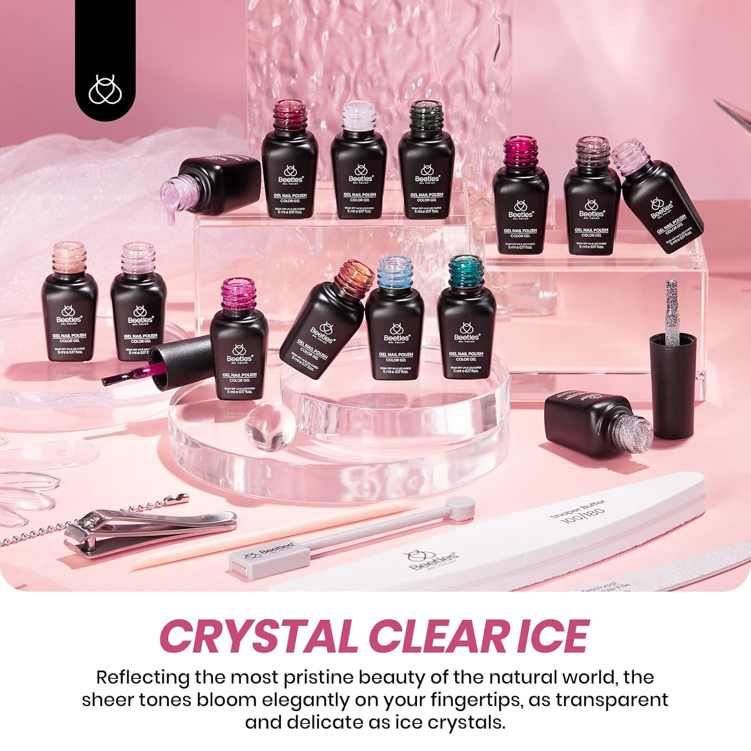 Beetles Jelly Gel Nail Polish Set pearlescent top coat imparts luminous iridescence