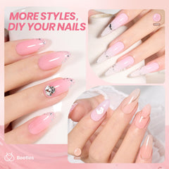 Beetles Jelly Gel Nail Polish Set swatches show six sheer nude pink gels for layered French looks.
