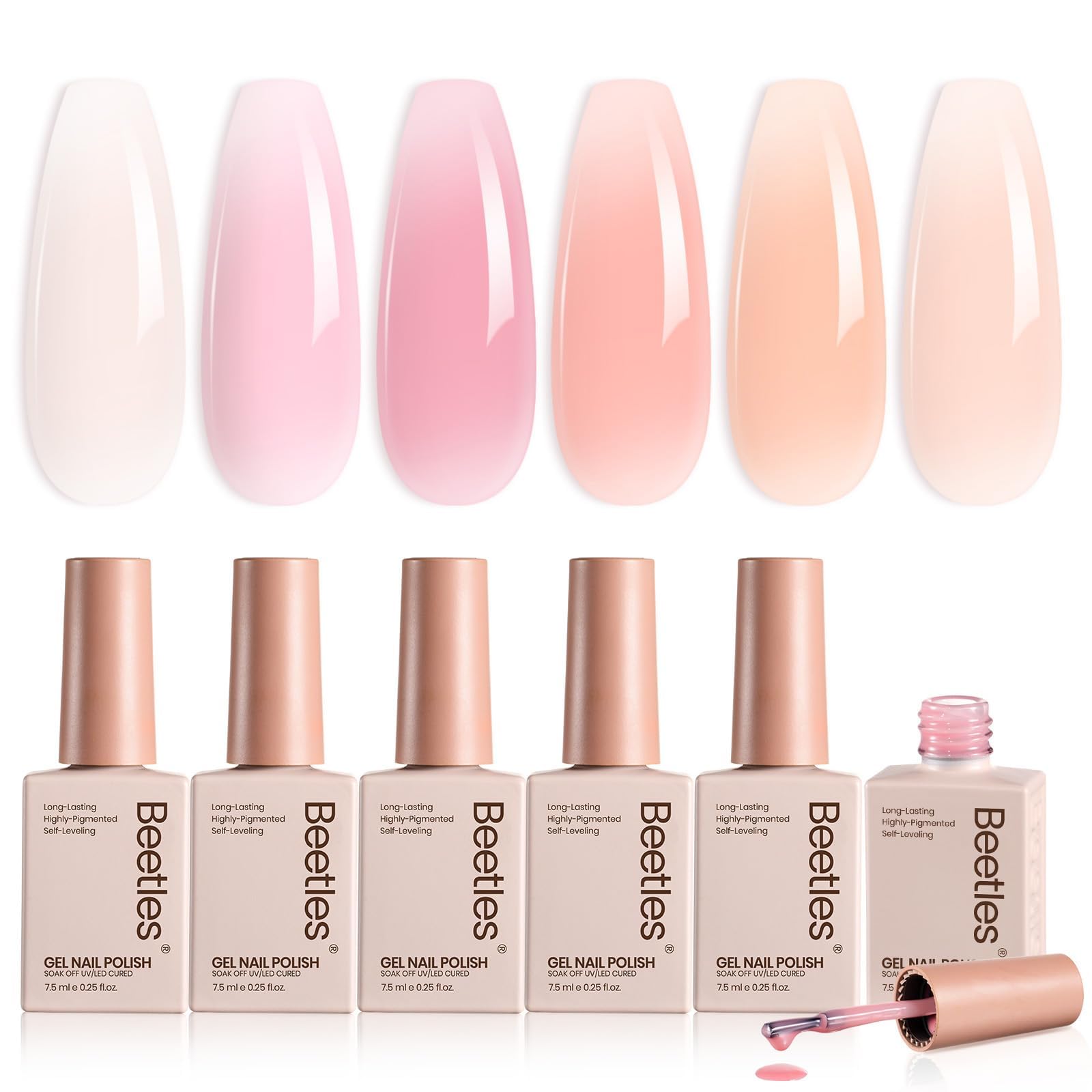 Beetles Jelly Gel Nail Polish Set offers translucent jelly finish for nude-pink looks.