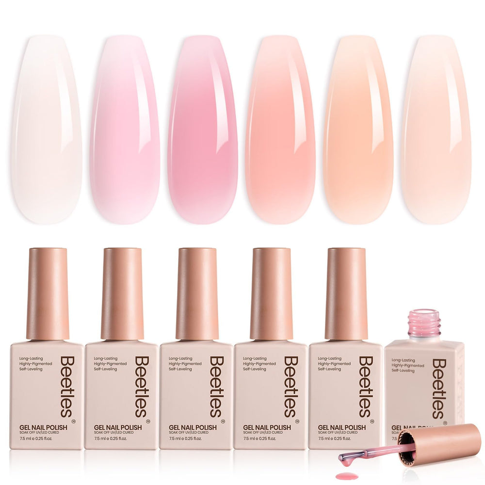 Beetles Jelly Gel Nail Polish Set offers translucent jelly finish for nude-pink looks.
