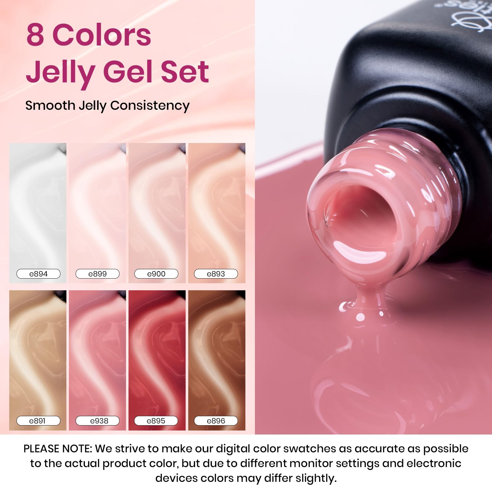 Beetles Jelly Gel Polish Set swatches display nude tones for easy color matching.