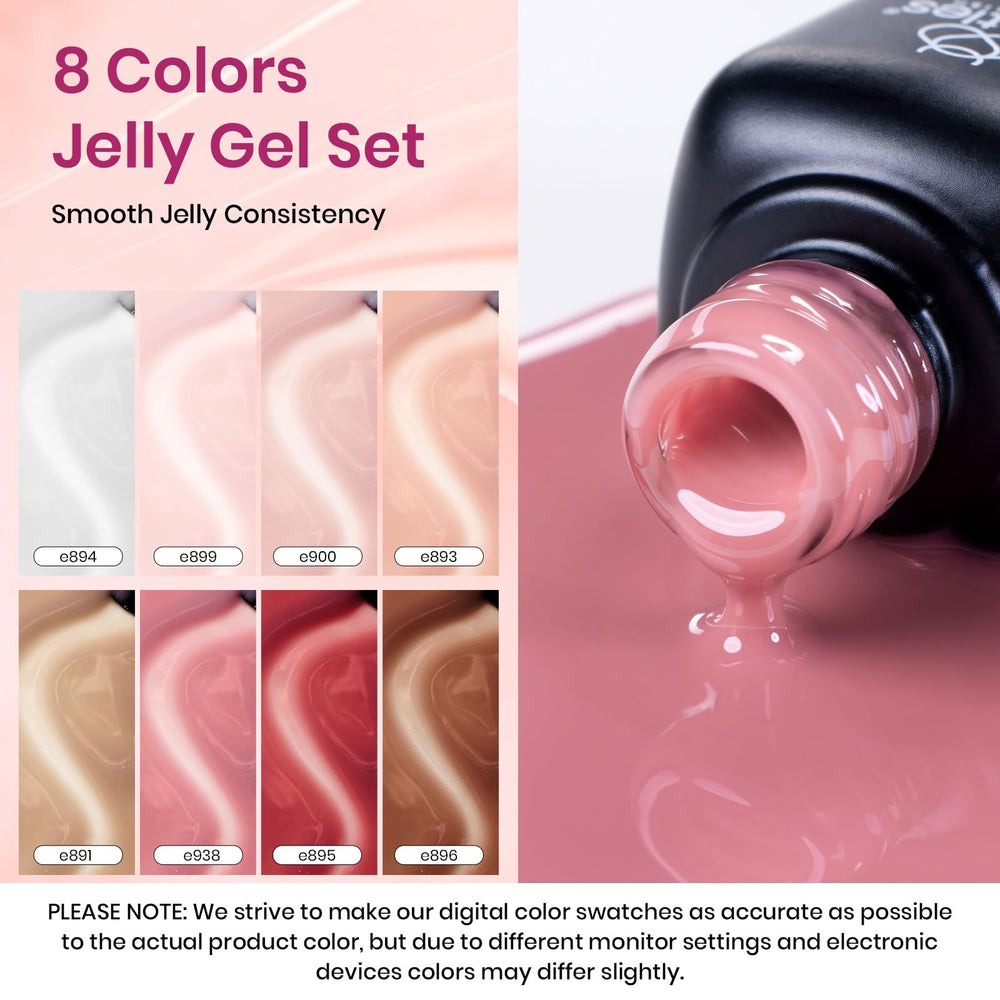 Beetles Jelly Gel Polish Set swatches display nude tones for easy color matching.