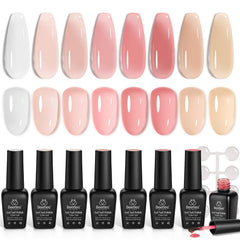 Beetles Jelly Gel Set con ocho colores nude rosado para un acabado natural.