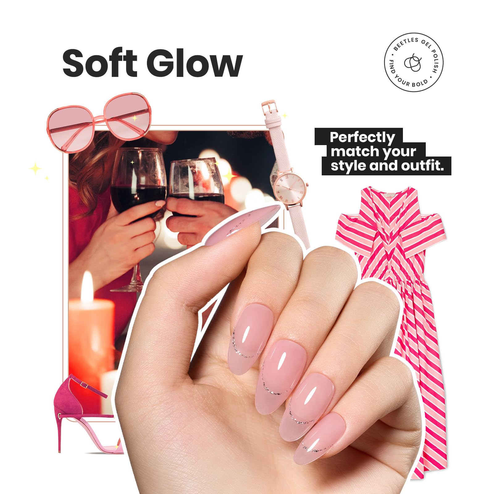 Beetles Jelly Nail Polish Set on nails demonstrates sheer coverage with a glossy jelly finish.