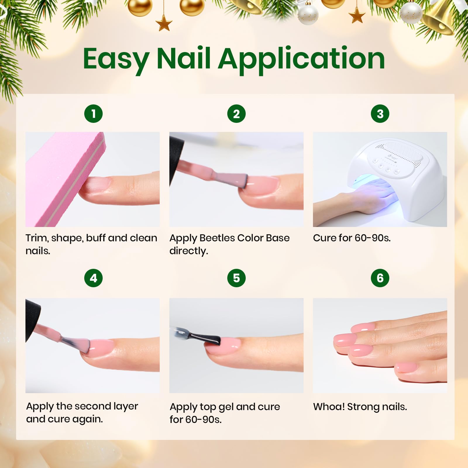 Beetles long-wear base gel finish closeup hints at glossy, durable manicure potential.