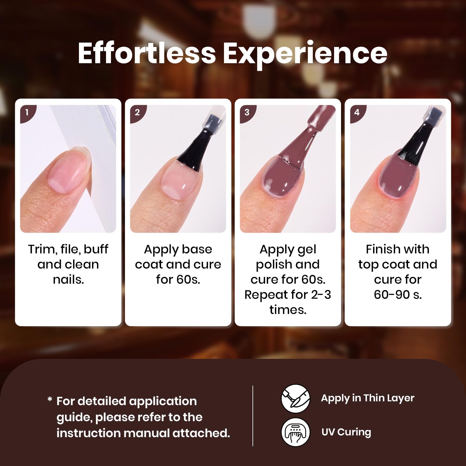 Beetles Manhattan Collection shows compatibility with UV/LED lamps for home manicures.