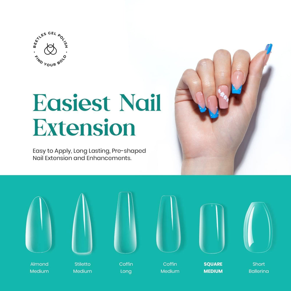 Beetles Medium Square Nail Tips size chart for precise fit across fingers.