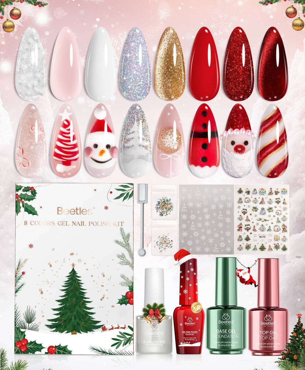 Beetles Merry Glow at-home manicure setup for salon-like results.