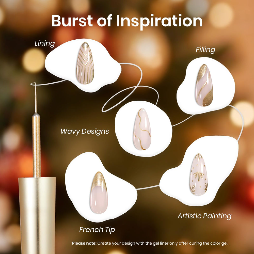 Beetles Metallic Gel Liner holiday design on nails with festive chrome options.