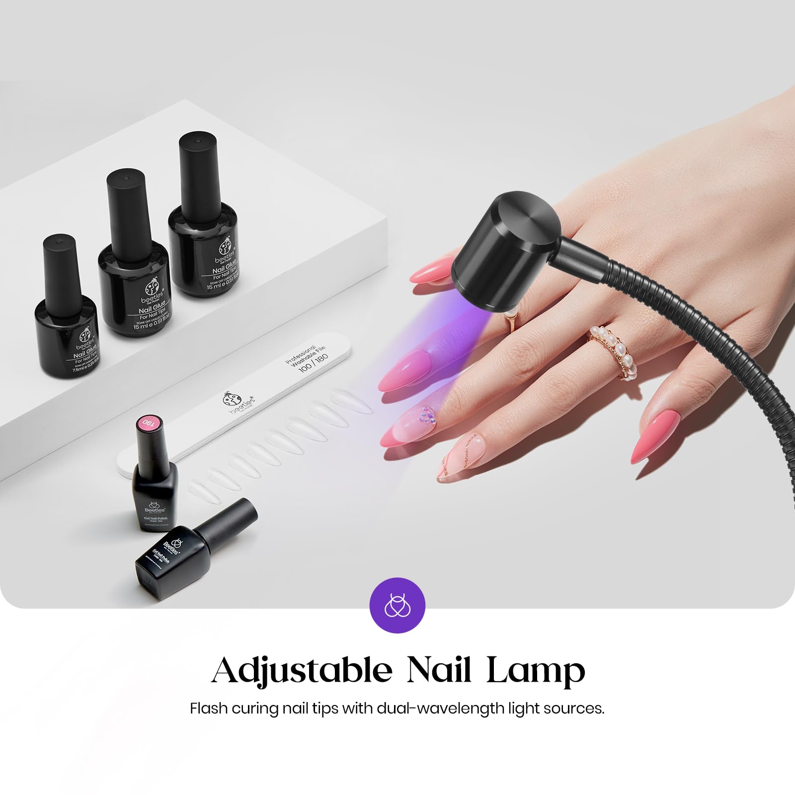 Beetles mini LED nail lamp clamp design - portable desktop manicure solution.