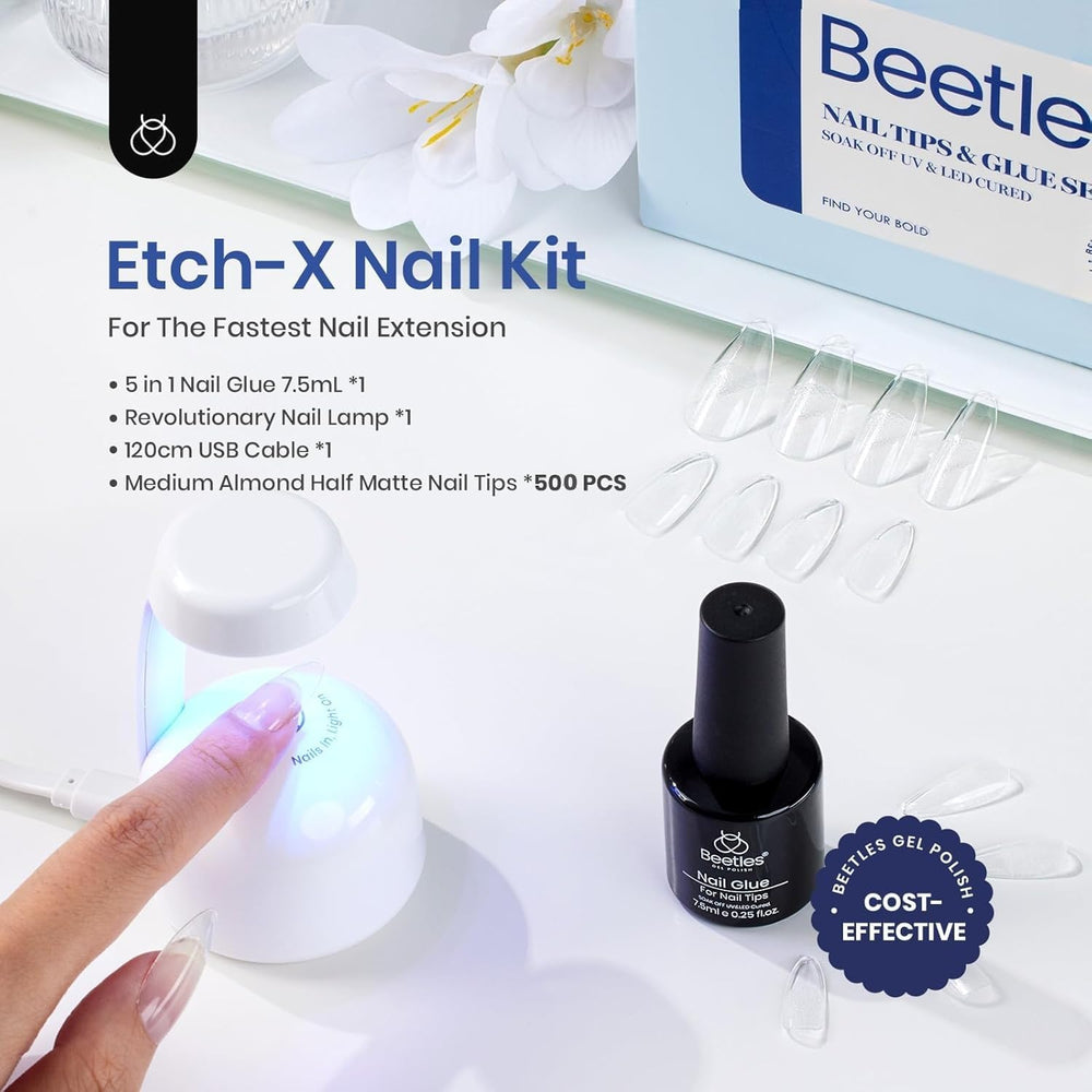Beetles mini nail lamp 9-in-1 glue kit enables quick at-home cures.