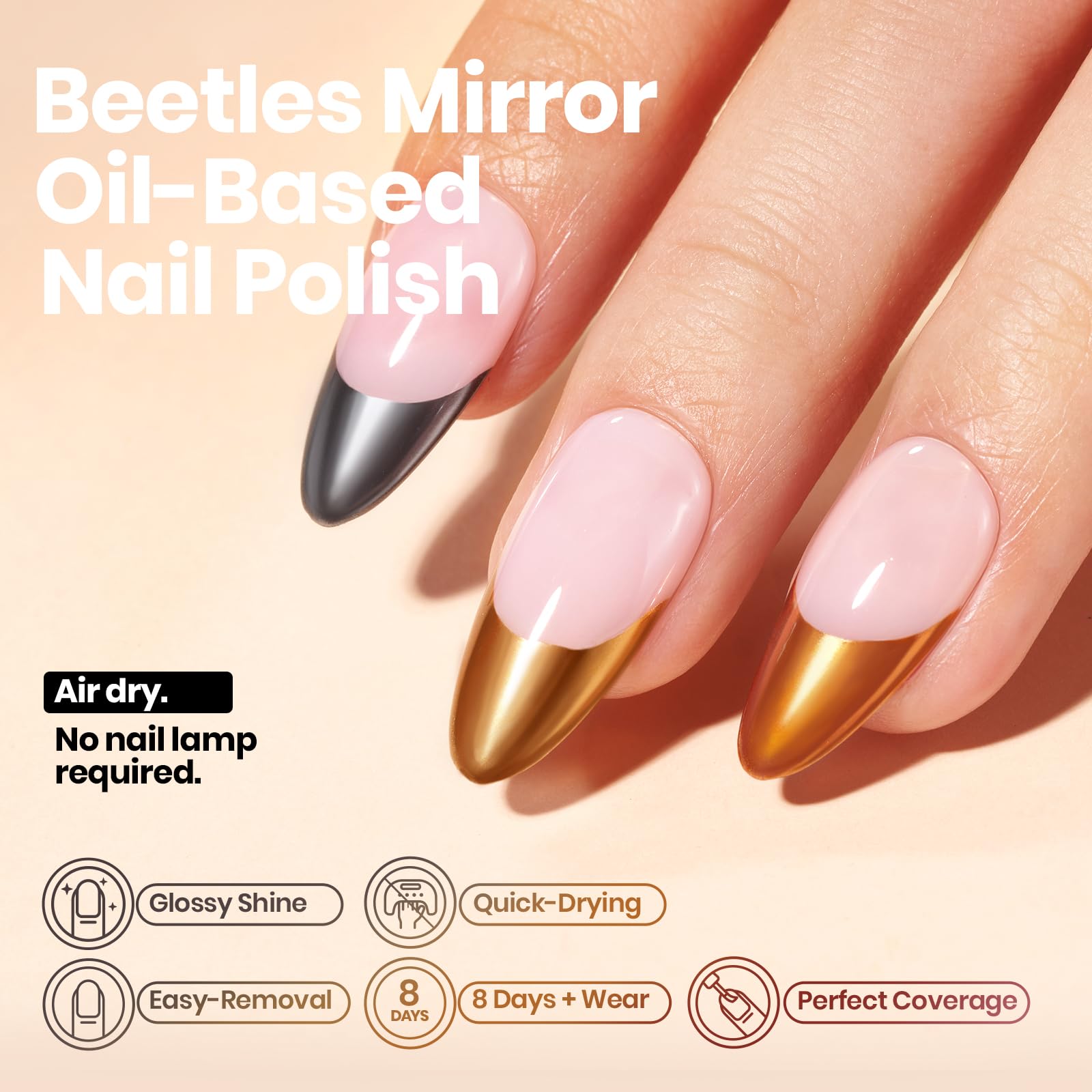 Beetles Mirror Nail Polish Gunmetal provides deep metallic shine for chic, quick-dry nails.