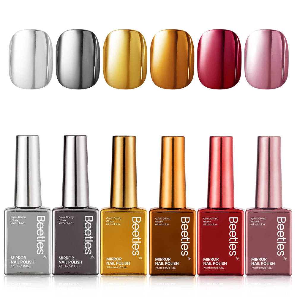 Beetles Mirror Nail Polish Silver delivers chrome shine for bold, fast home touch-ups.