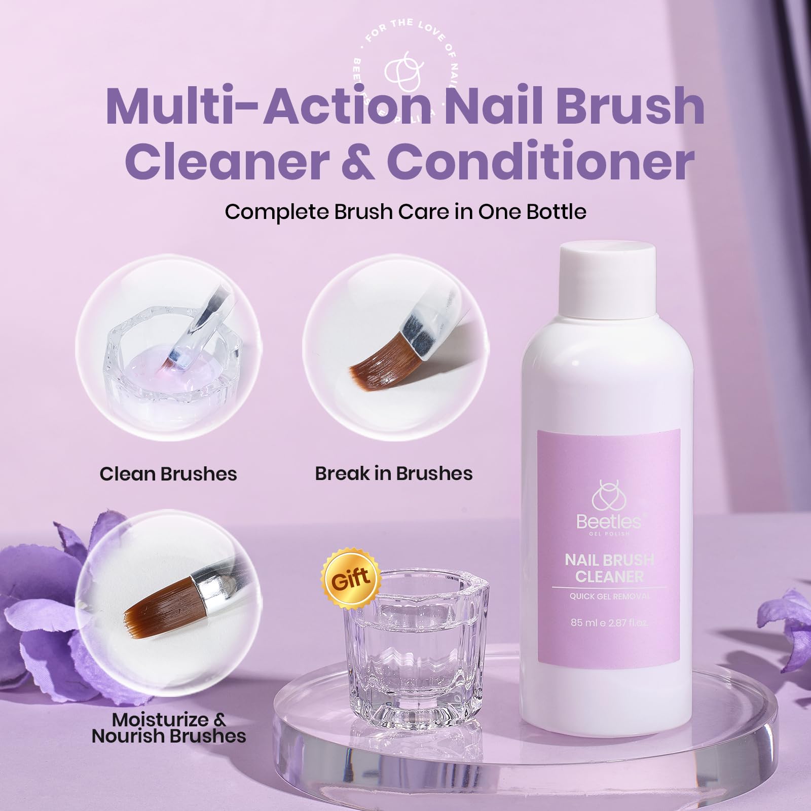 Beetles Nail Art brush cleaner close-up on bristles showing deep renewal
