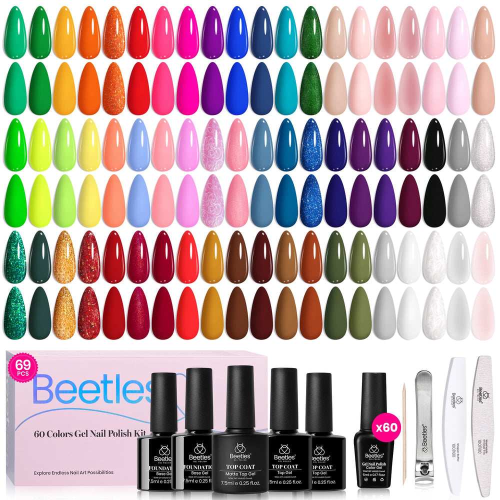 Beetles Nail-art closeup emphasizes vibrant color payoff and glassy shine.