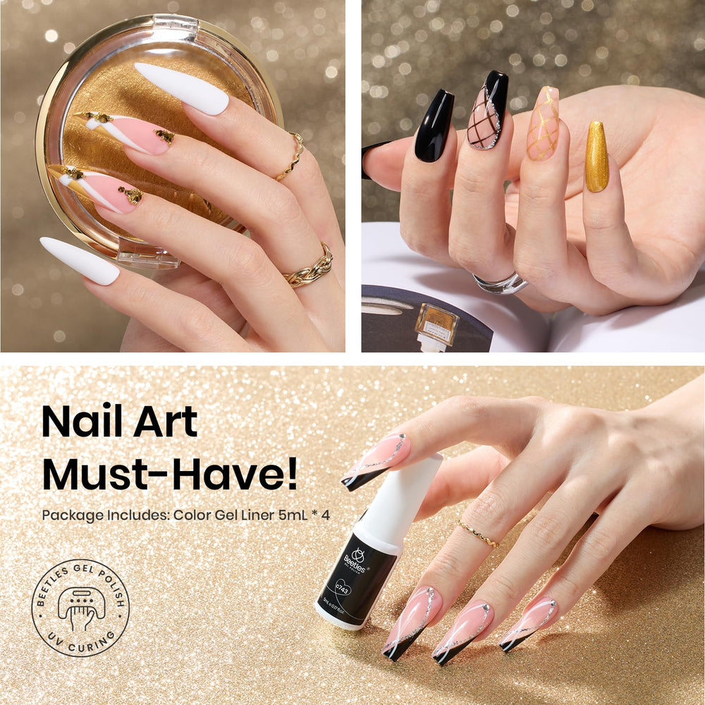 Beetles Nail Art Liner Gel Set black coating shown for dramatic outlines.