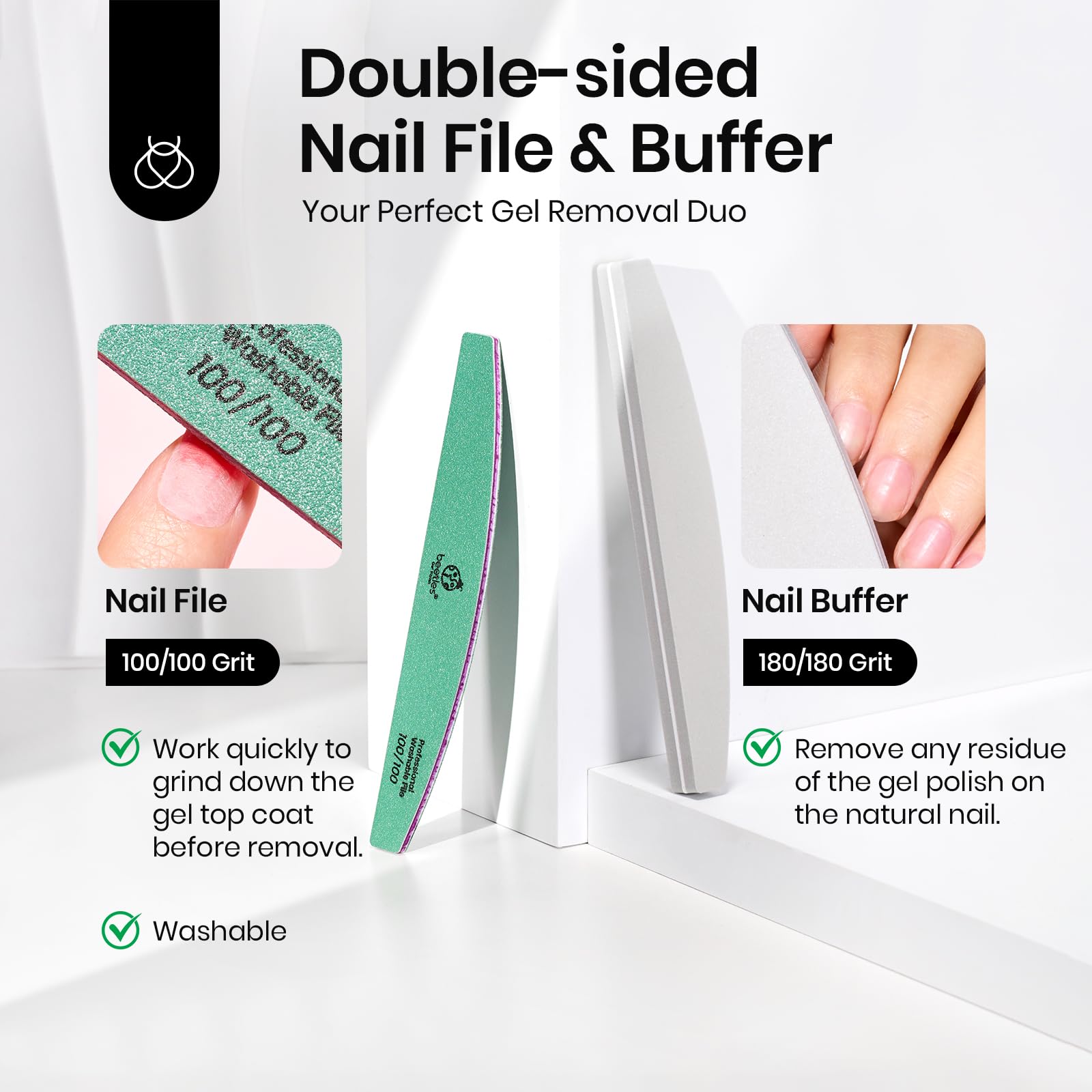 Beetles nail file 180/180 grit—refine edges for a salon finish