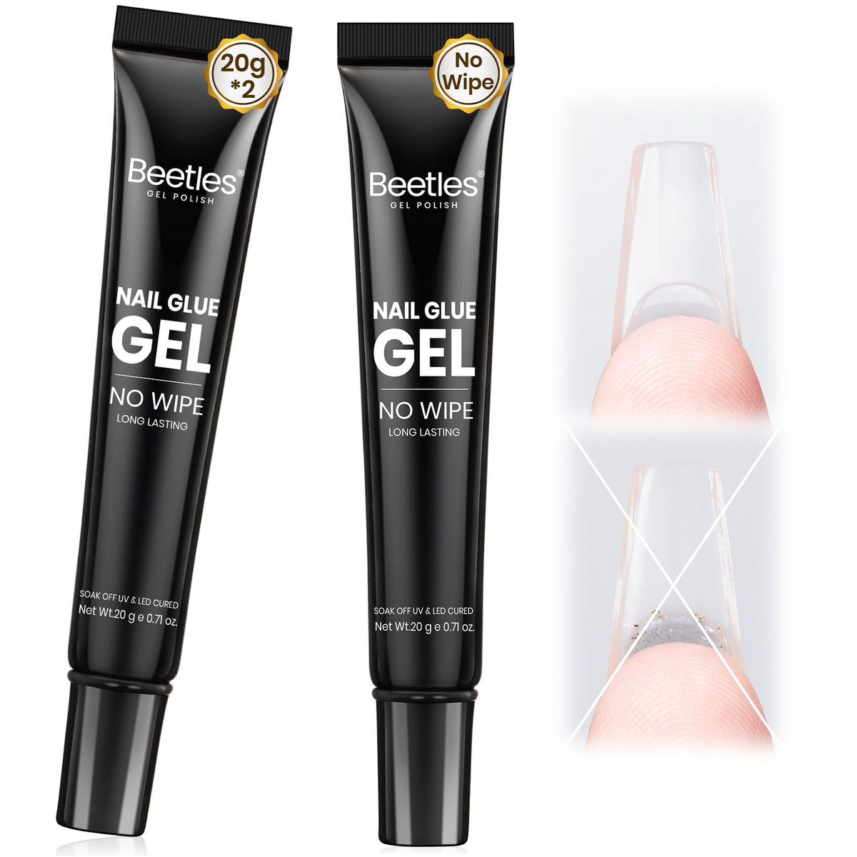 Beetles Nail Glue Gel two-pack 20g for home and salon extensions.