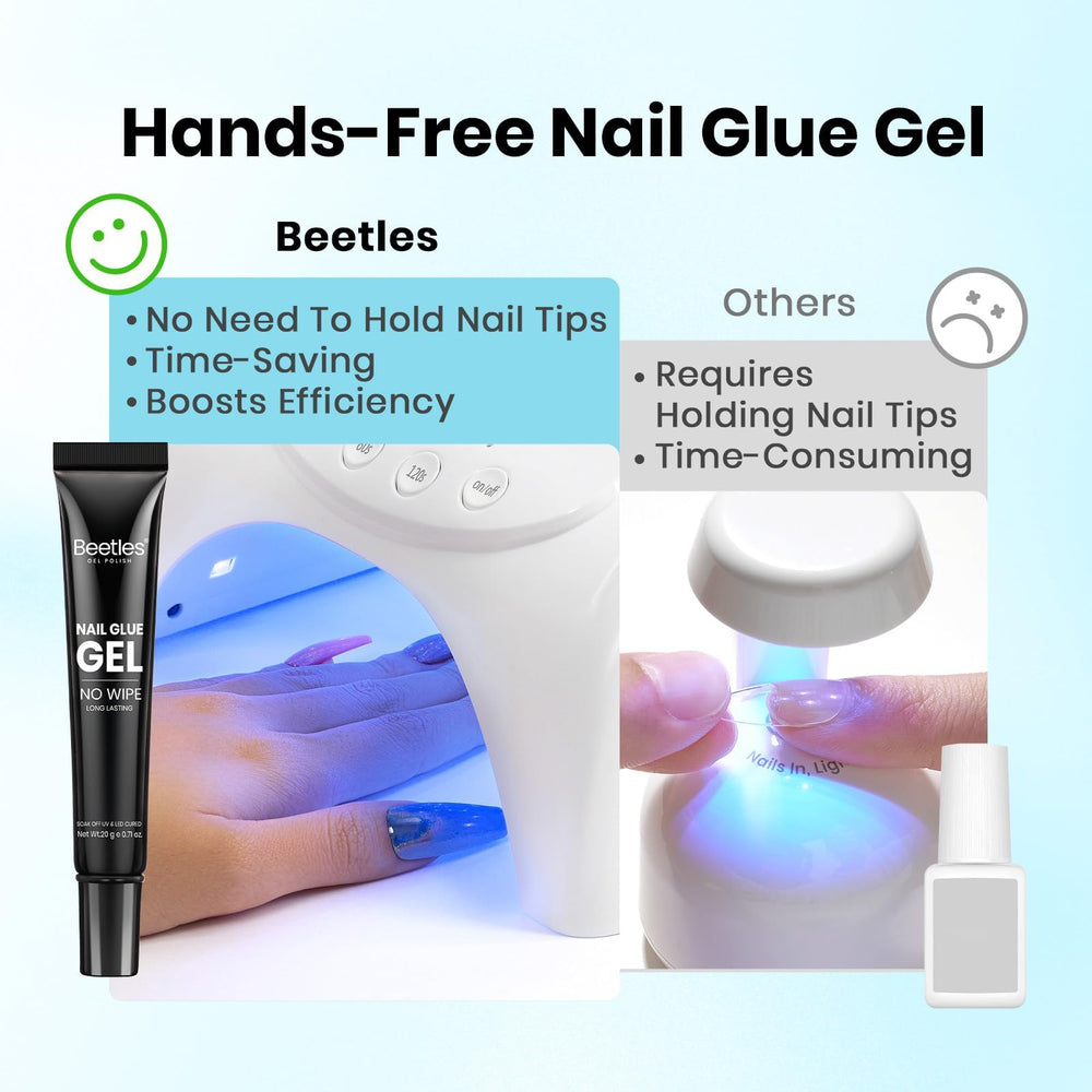 Beetles Nail Glue Gel no-wipe finish close-up for tidy nails with minimal residue.