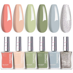Beetles Nail Polish Set P176 six-color glitter bottle display with glossy finish for long-lasting nails