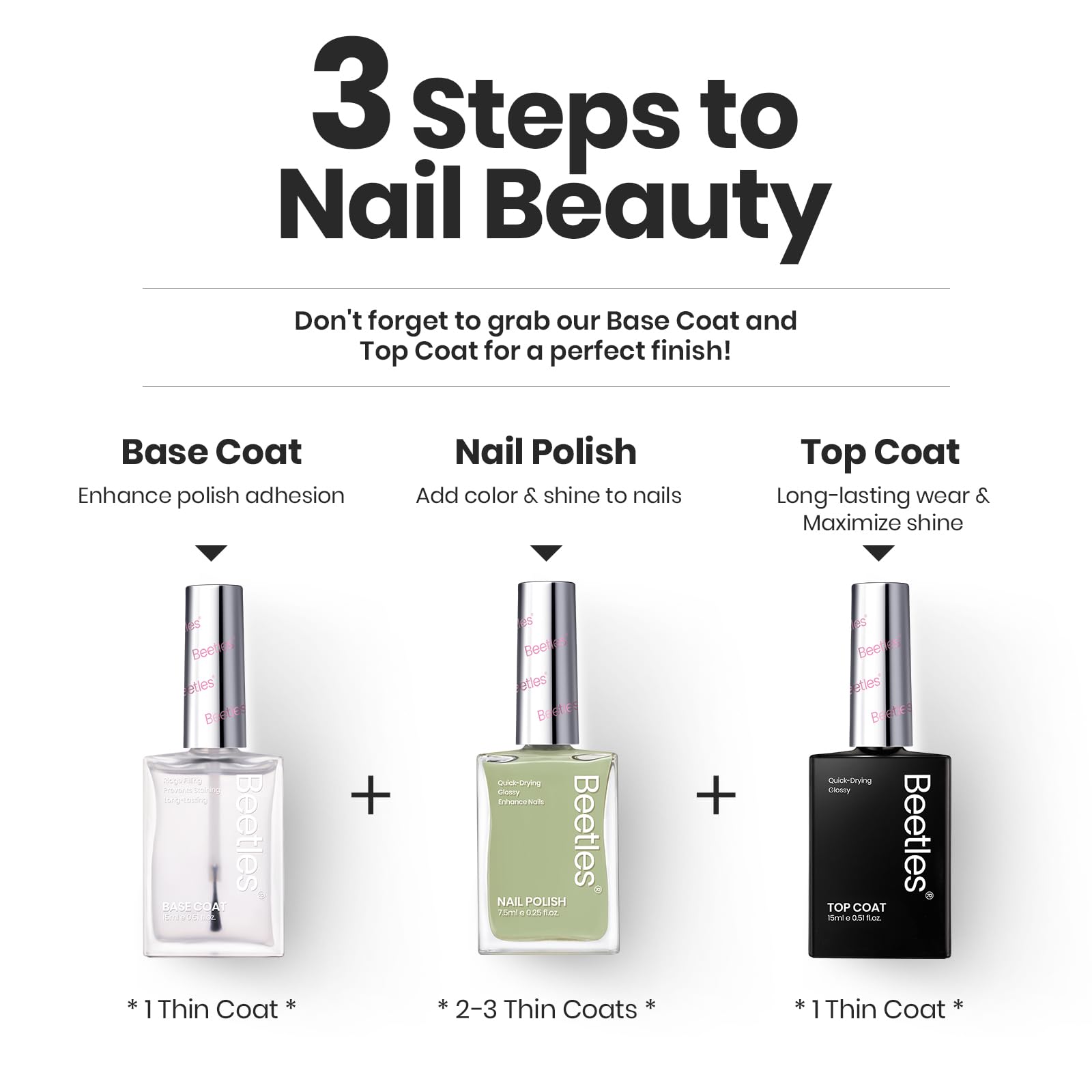 Beetles Nail Polish Set P176 fast-drying manicure in progress without lamp