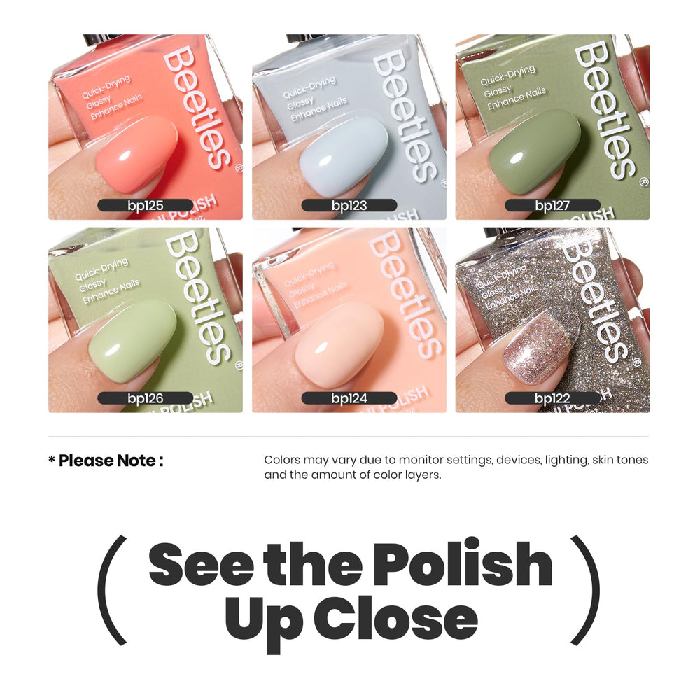 Beetles Nail Polish Set P176 glitter swatches showing vibrant color for DIY nail art