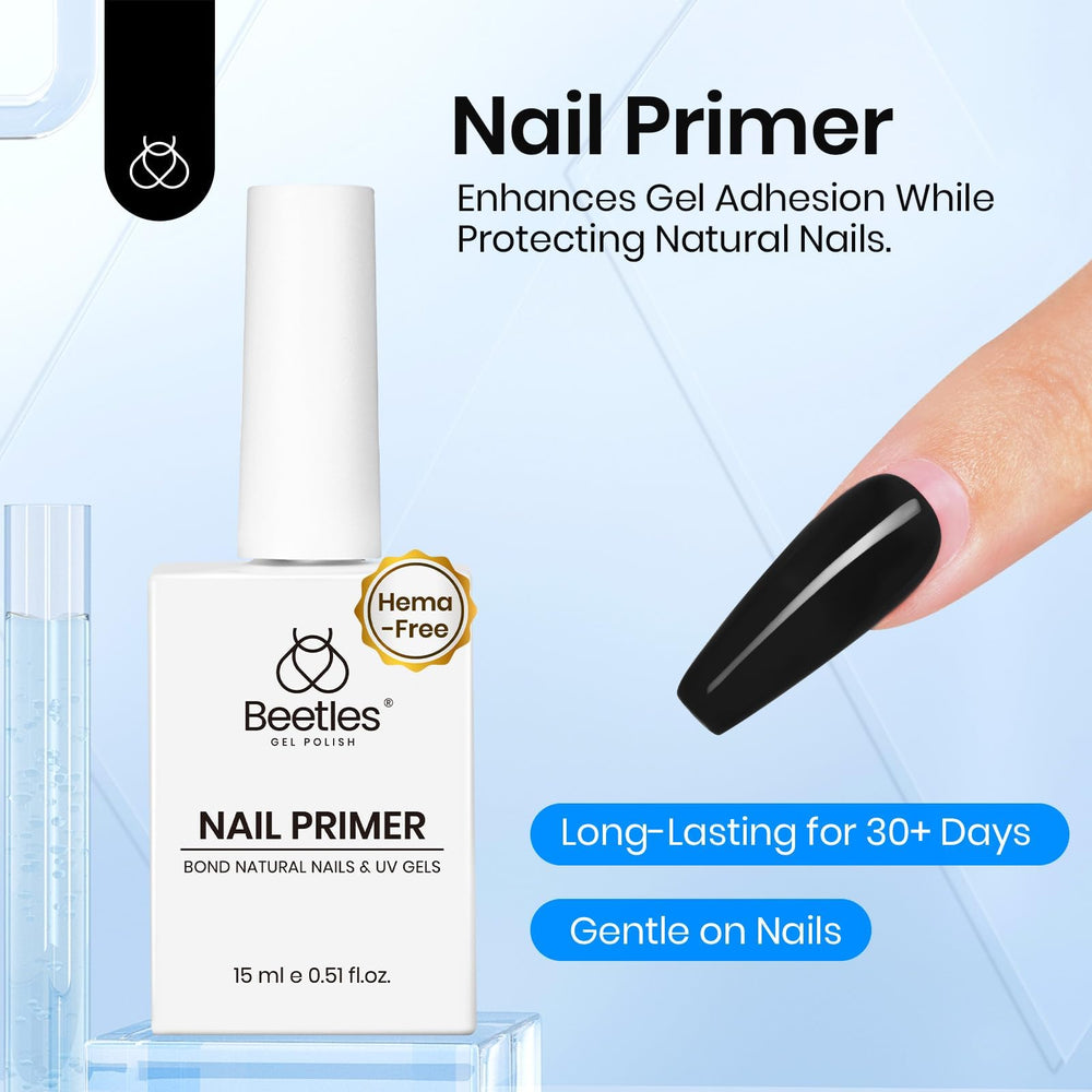 Beetles primer bottle closeup highlighting improved grip for gel polish