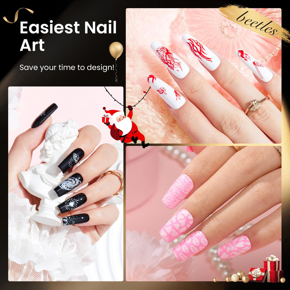 Beetles Nail Stamp Gel color palette of eight bottles enables quick, vibrant nail art.