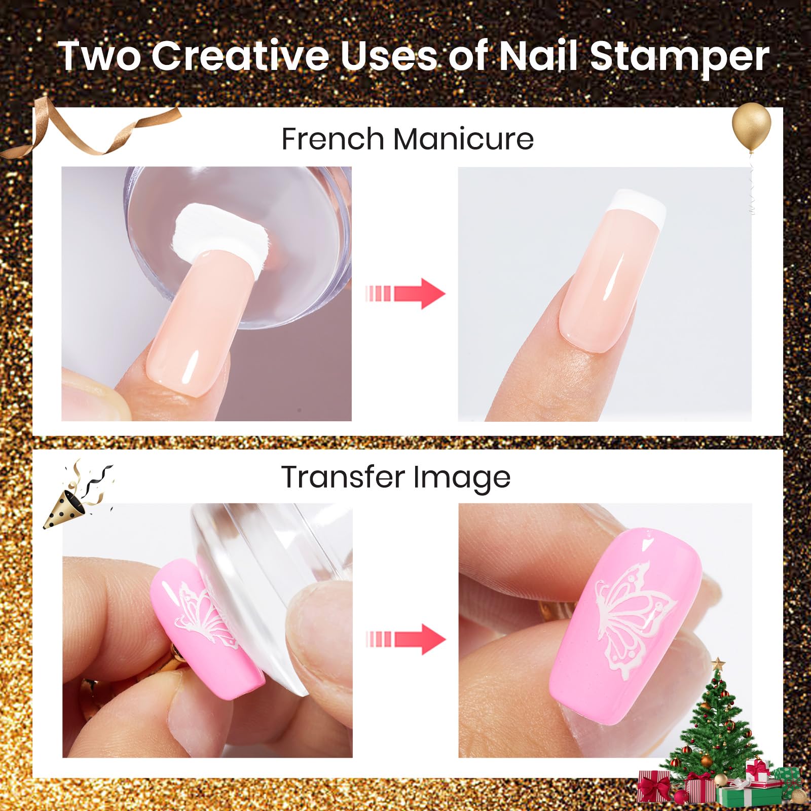 Beetles stamping templates with heart, fire, butterflies offer versatile nail art options.