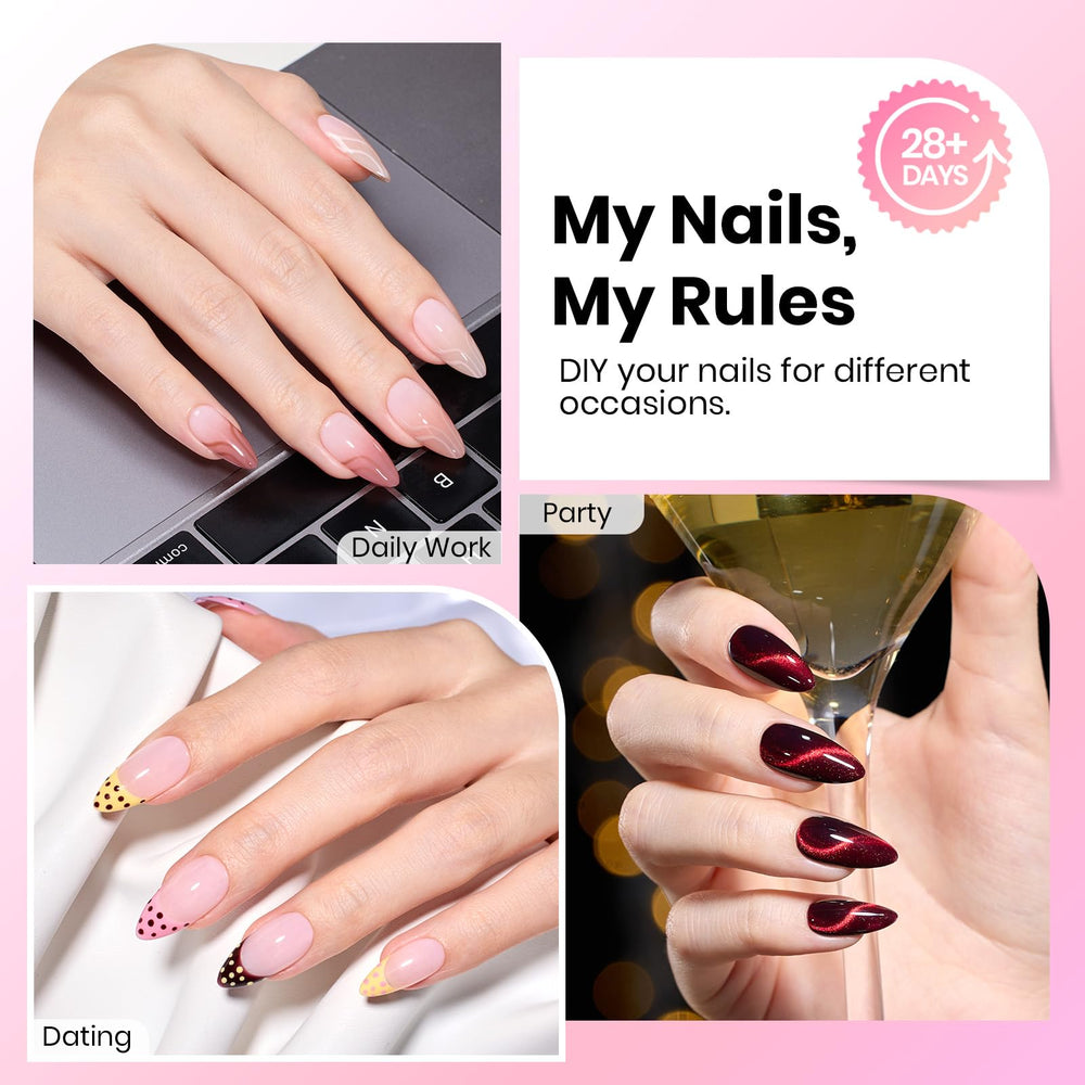 Beetles Nail Tips Almond Curve-EX display shows 16 sizes for precise, comfortable fit.