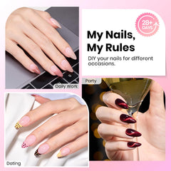 Beetles Nail Tips Almond Curve-EX display shows 16 sizes for precise, comfortable fit.