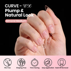 Beetles Curve-EX tips on natural nails demonstration of quick extensions and durable lift-free wear.