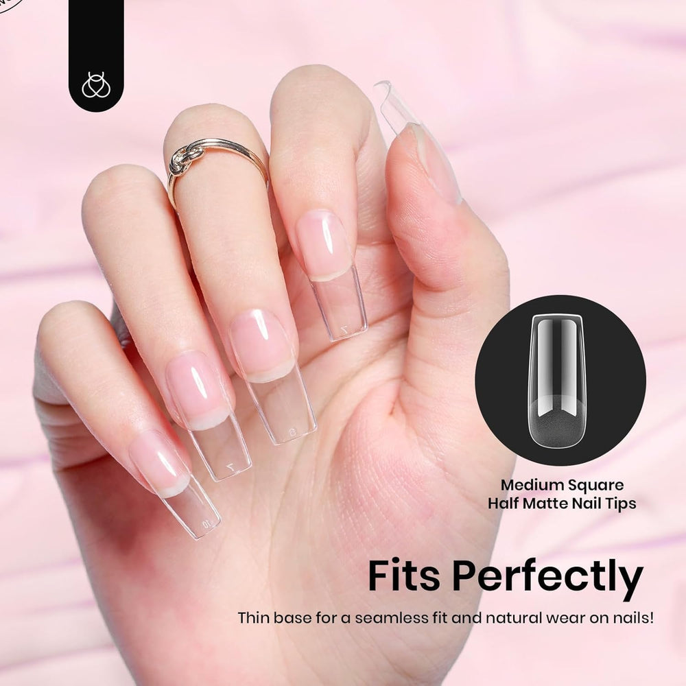 Beetles Half Matte Finish tips provide subtle sheen for durable salon-like nails.