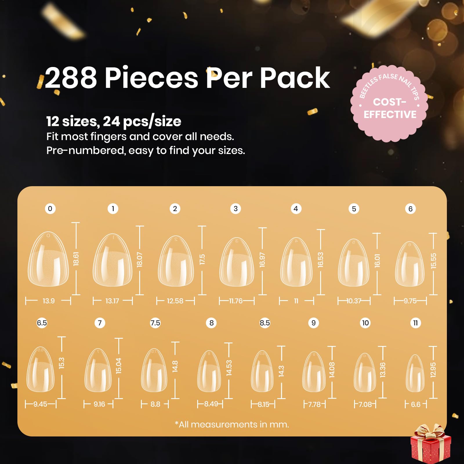 Beetles Nail Tips packaging open-box showing 288-piece set.