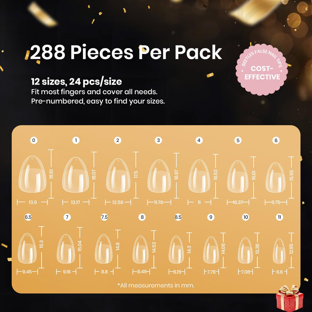 Beetles Nail Tips packaging open-box showing 288-piece set.