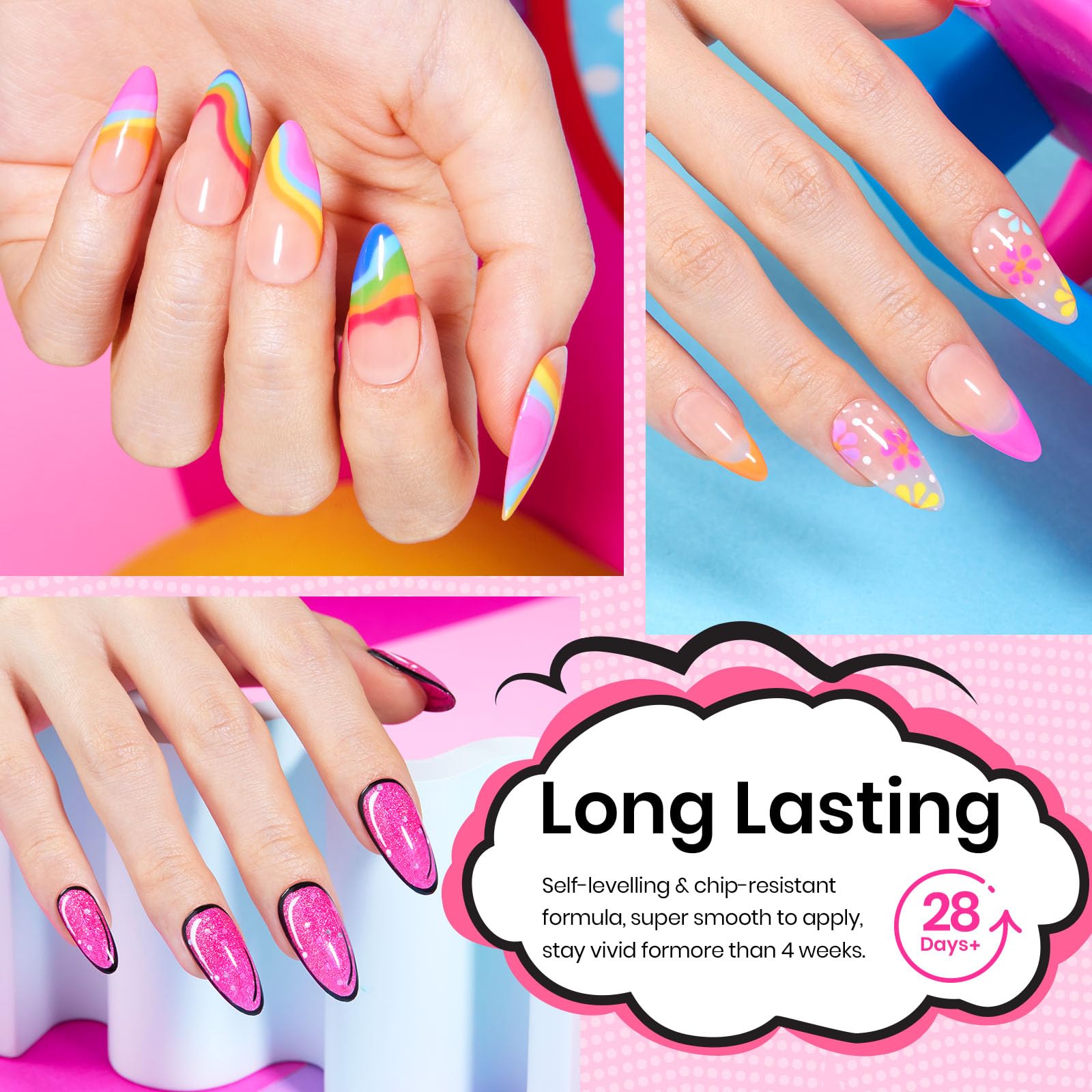 Beetles neon-color-palette-swatches showcase bold vibes for summer nail aesthetics.