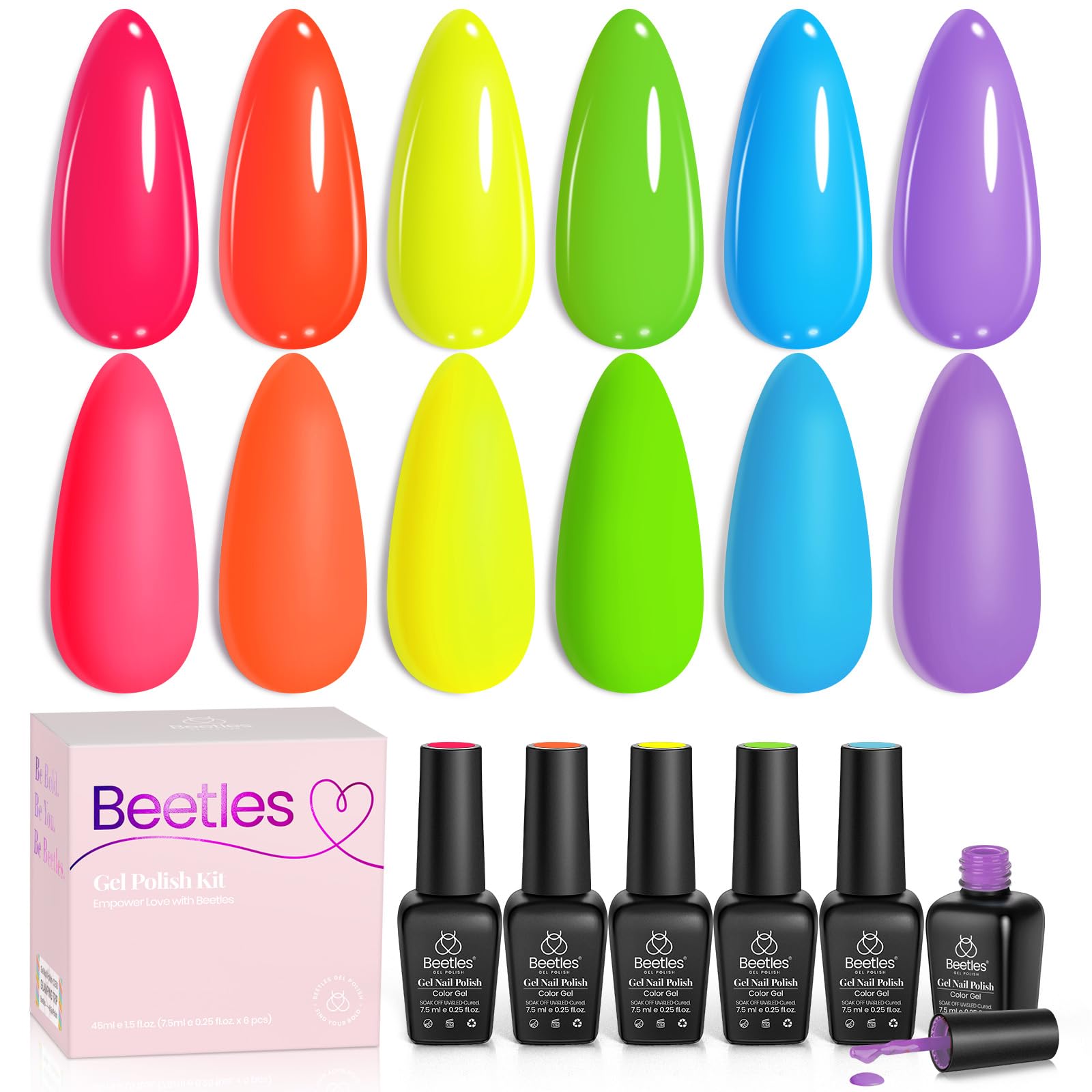 Beetles Neon Gel Nail Polish Set packaging shows spring and summer color collection
