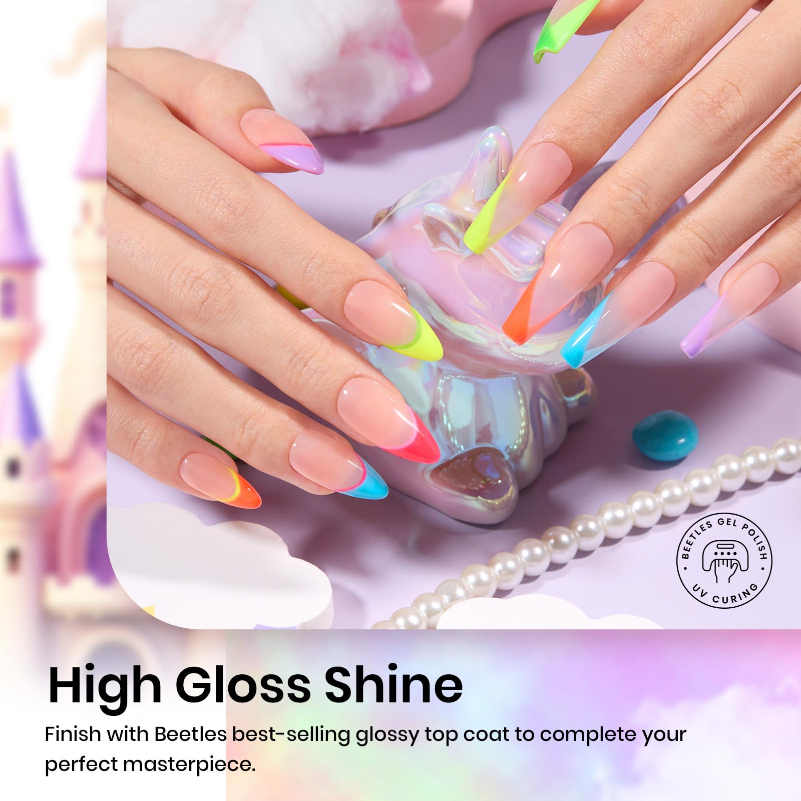 Beetles Neon Gel Nail Polish Set bottle close-up highlights glossy finish for manicure allure