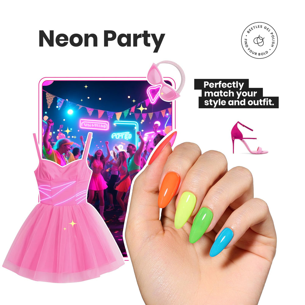 Beetles Neon Nail Polish Set bottle close-up emphasizes fast-dry formula.