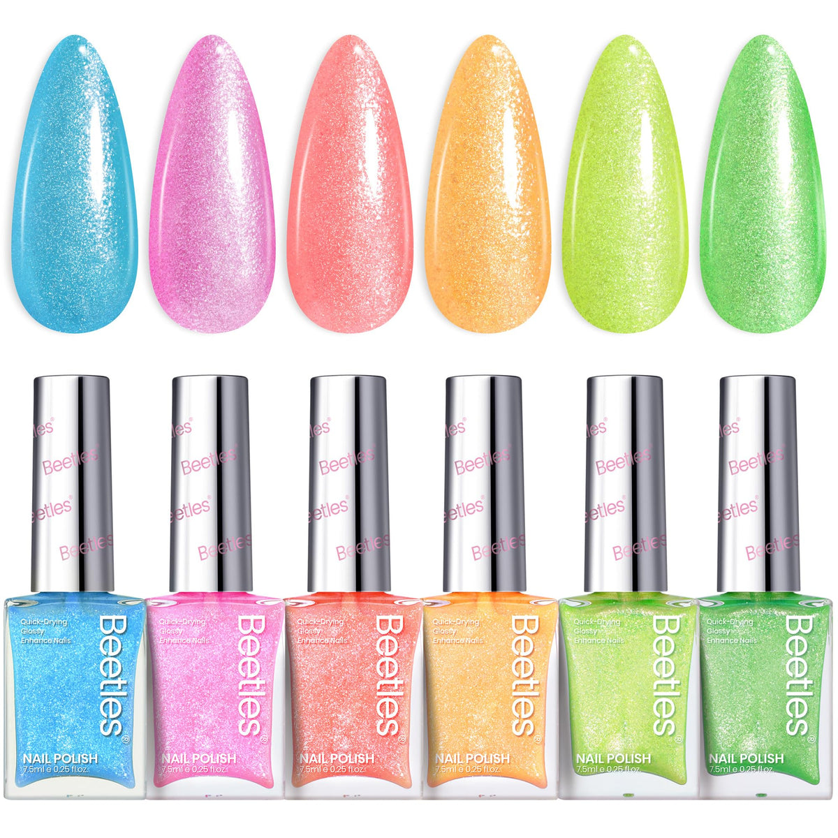 Beetles Neon Nail Polish Set neon blue bottle close-up for quick-dry manicure at events.