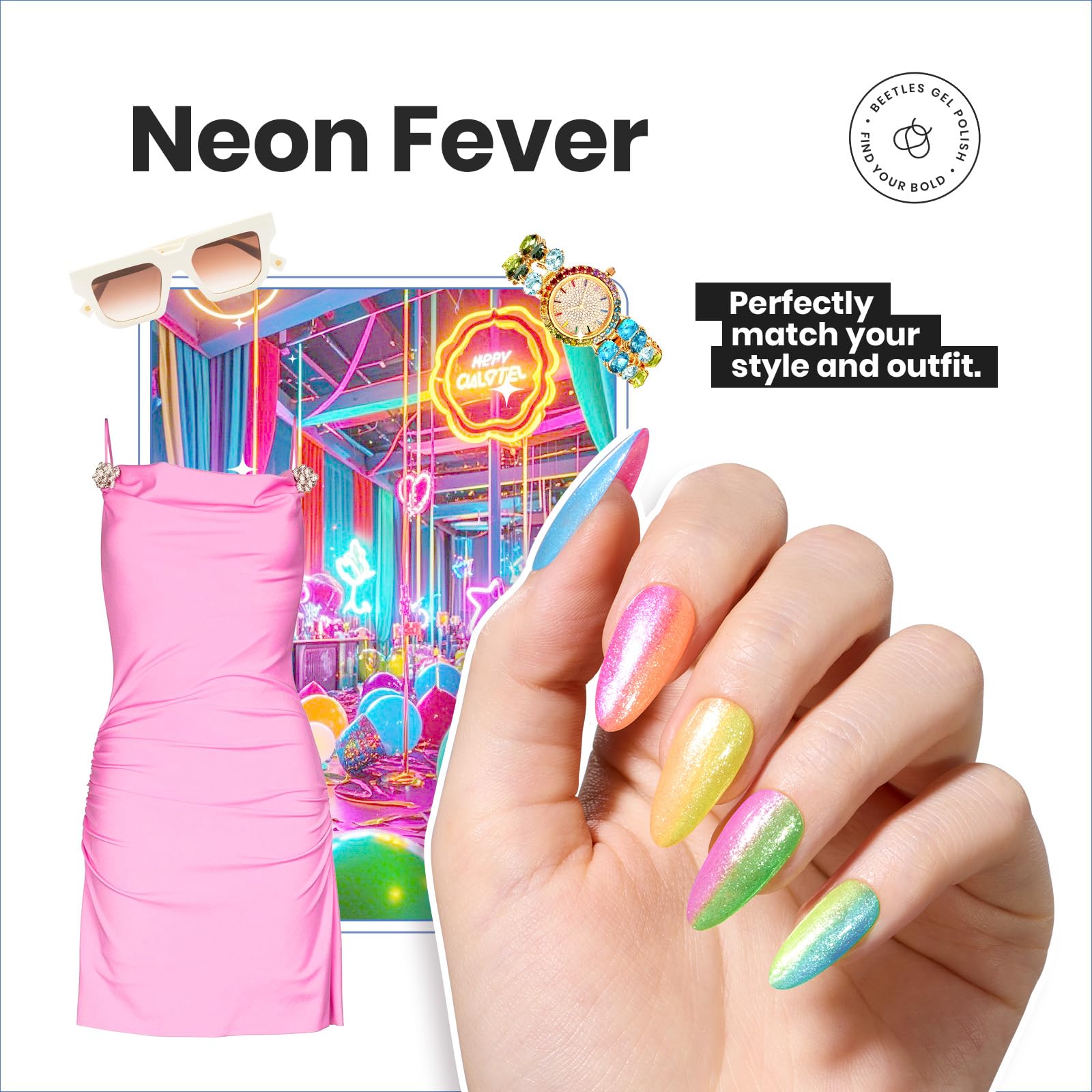 Beetles Neon Nail Polish Set neon yellow bottle close-up for bright daily looks.