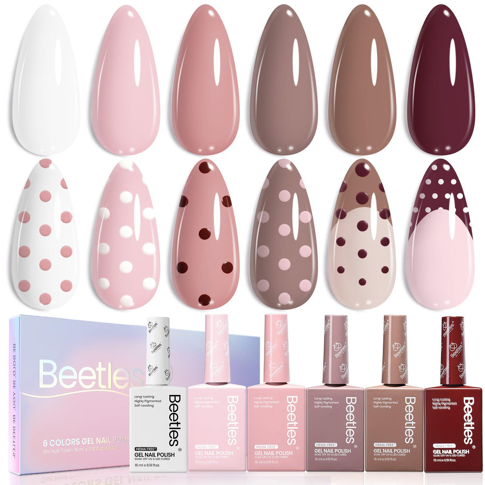 Beetles Neutral gel nail polish set with six nude browns for long-lasting winter nails