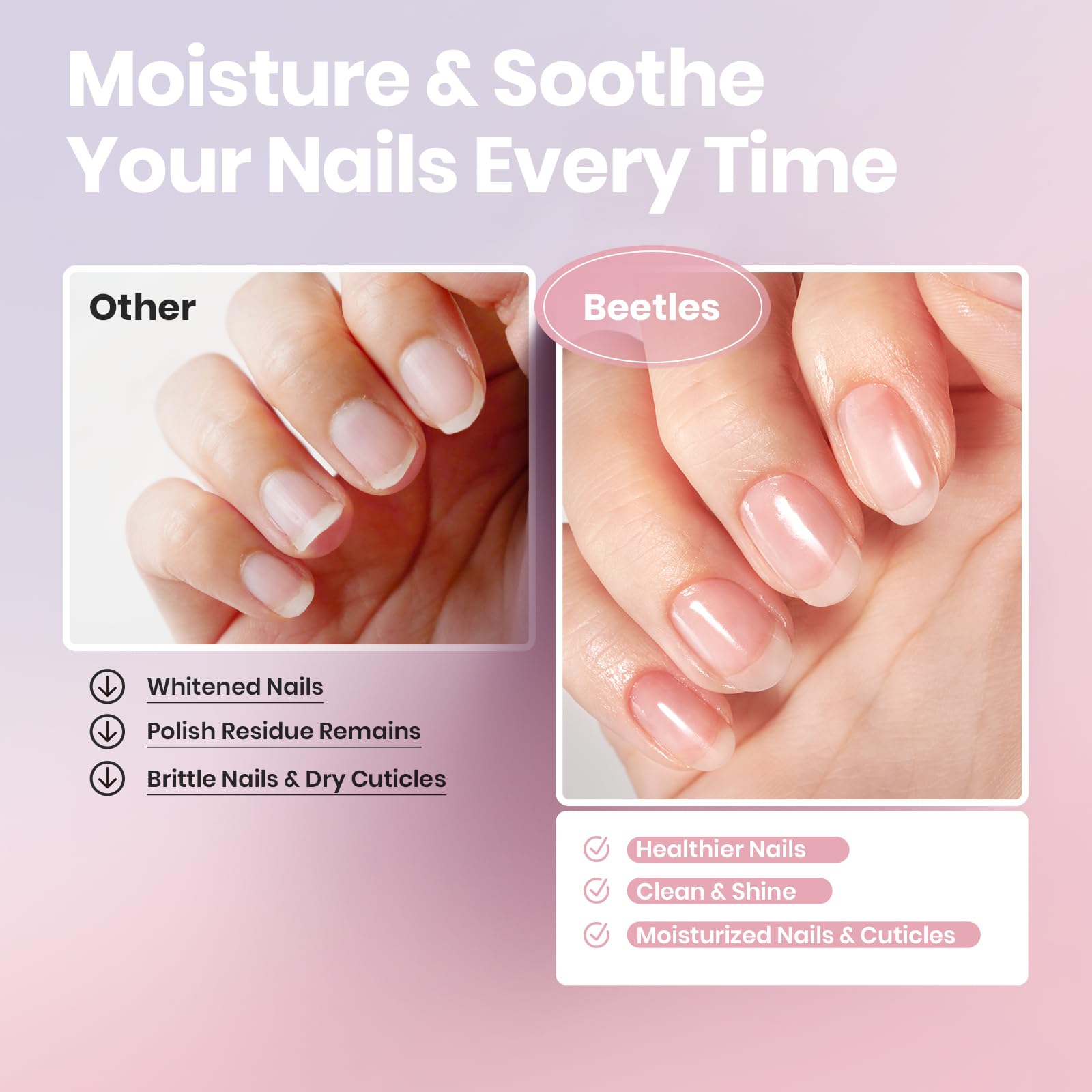 Beetles Non-Acetone Nail Polish Remover in large-capacity bottle for long sessions.
