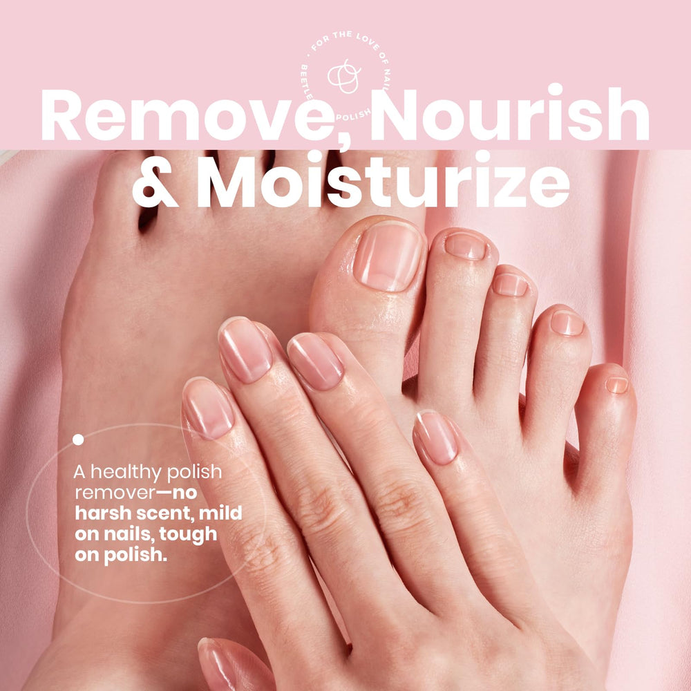 Beetles Non-Acetone Nail Polish Remover supports eco-friendly cleanup with biodegradable pads.