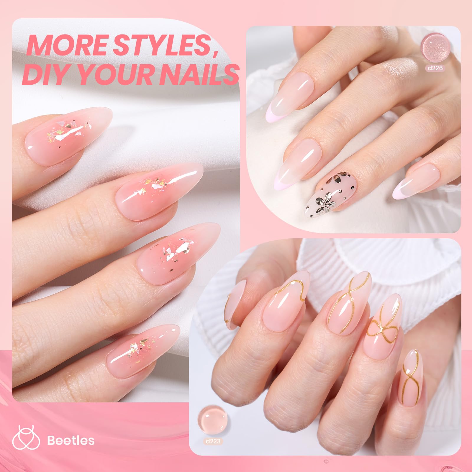 Beetles peach jelly gel polish brush applying tint for a natural manicure.